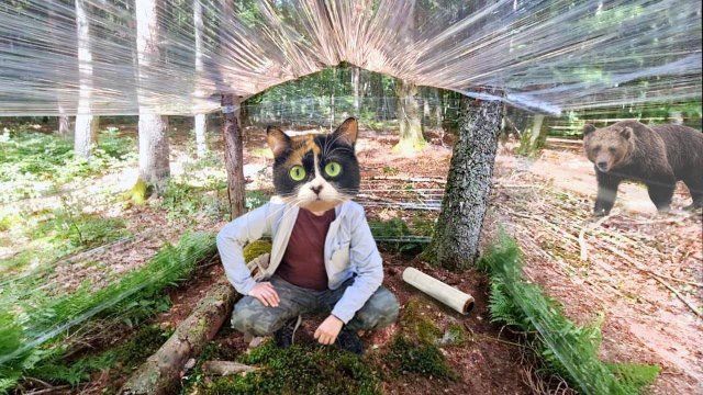 Дом в лесу из пищевой пленки
