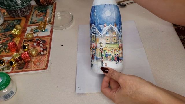 Декупаж бутылки за 2 часа | Новогодний подарок | Декупаж для начинающих