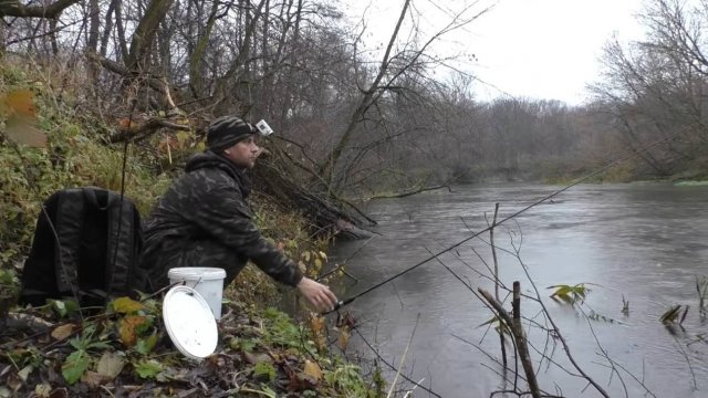 Рыбалка на донку(фидер) в ноябре на быстрой реке.