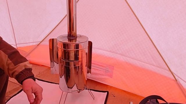 Палатка МЕДВЕДЬ КУБ 2 утеплëнная и ПЕЧЬ РЫБАКА PS10.