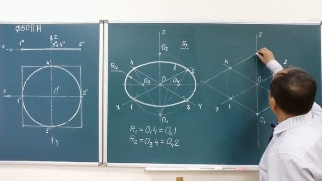Построение прямоугольной изометрии окружности