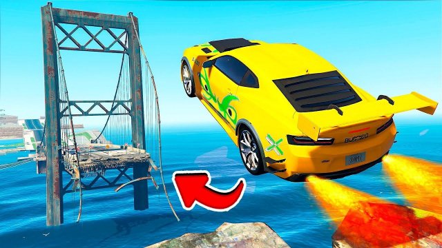 КАК ПЕРЕПРЫГНУТЬ СЛОМАННЫЙ МОСТ НА ЧИТ МАШИНЕ ЭКСПЕРИМЕНТ в ГТА 5 МОДЫ! ОБЗОР МОДА в GTA 5 ВИДЕО