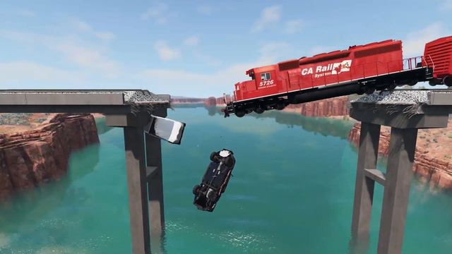 Крушение поездов на сломанном мосту. BeamNG Best moments №12