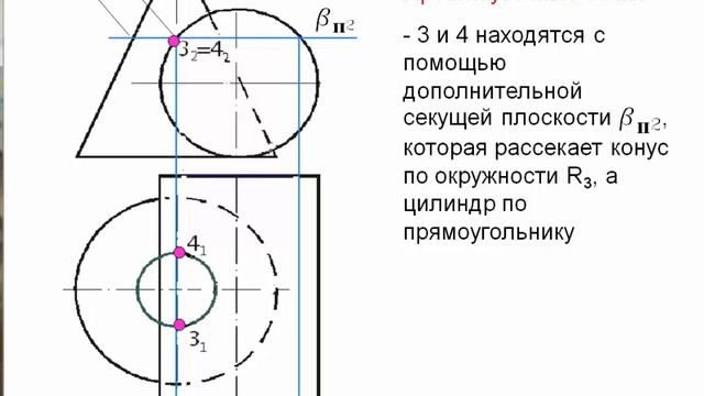 Начертательная геометрия_24_Пересечение конуса и цилиндра