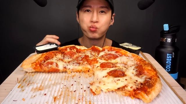 ASMR EXTRA CHEESY PEPPERONI PIZZA MUKBANG (No Talking) EATING SOUNDS | Zach Choi ASMR
