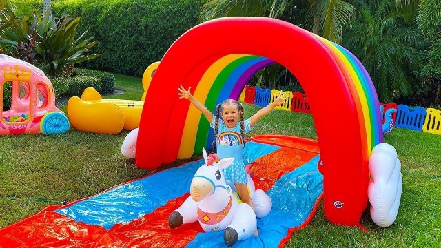 Diana and Roma Pretend Play with Fun Inflatable Toys