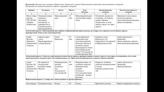 Технологическая карта экскурсии. Логические переходы.