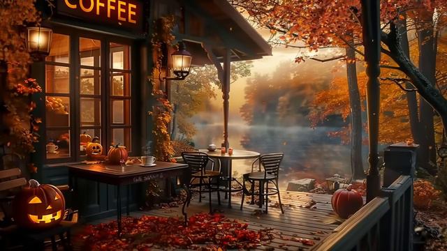 Autumn Cafe with Sunset Lake View  Relaxing Jazz Music for Relaxing, Chilling