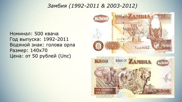 Деревья на банкнотах Замбии. Банкноты Замбии 1992-2012 годов выпуска. Коллекция банкнот.