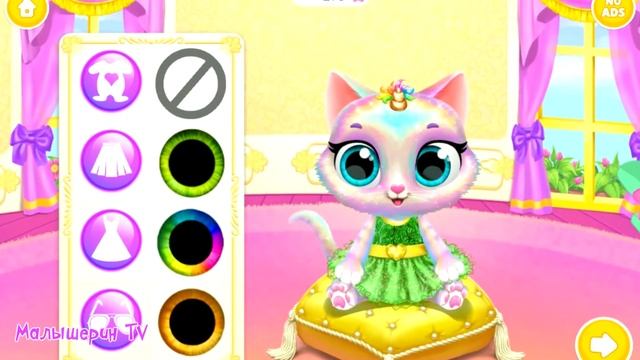 Видео про милого котенка единорога в детской игре. Смешная еда и наряды для кошки-единорожки