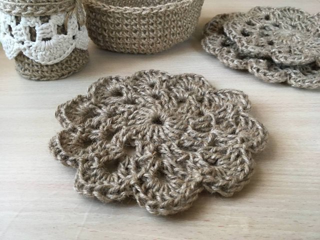 ЭКО салфетка_подставка под горячее из джута крючком Мастер класс