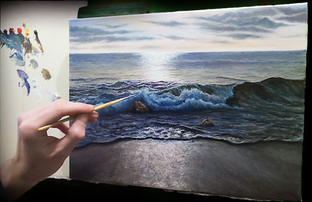 Как рисовать море на контрастах|рисуем море,волны,камни|how to draw sea #art #море