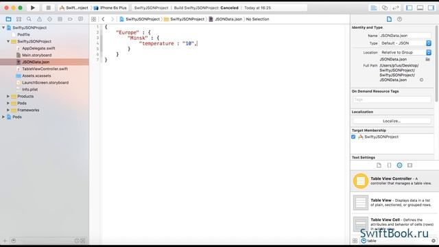 Принимаем данные в формате JSON и обрабатываем их при помощи библиотеки SwiftyJSON