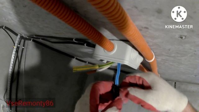 Опрессовка проводов гильзами ГМЛ в распределительных коробках.