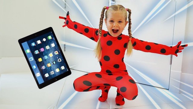 Diana as Ladybug jumped out of the tablet