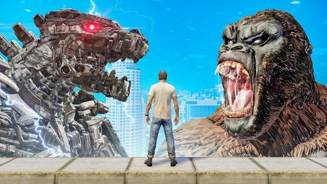 КИНГ КОНГ ПРОТИВ МЕХАГОДЗИЛЛЫ ГТА 5 МОДЫ! KONG VS MECHAGODZILLA ОБЗОР МОДА В GTA 5! ИГРЫ ВИДЕО MODS