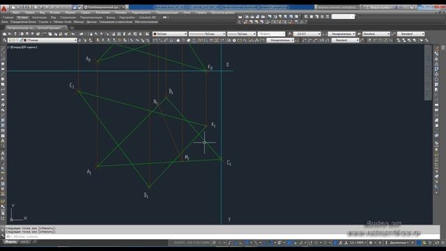 [Начертательная геометрия 1 курс] Пересечение двух плоскостей заданных треугольниками
