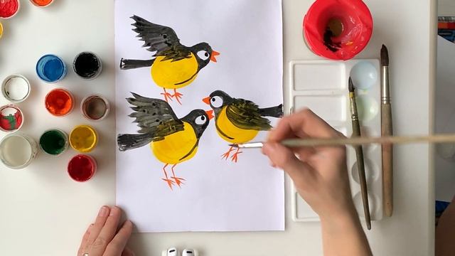 Рисуем синичек поэтапно. Как нарисовать птичек шаг за шагом. Урок рисования для детей.
