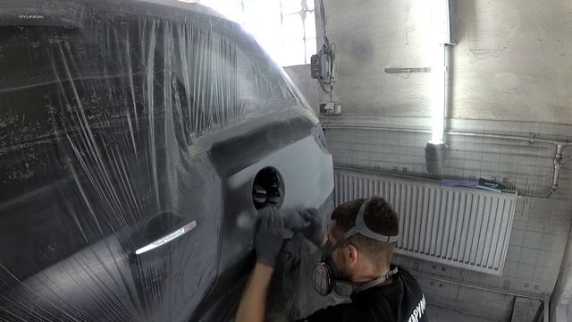 Как ПЕРЕТЕРЕТЬ ГРУНТ под покраску НА СУХУЮ! Грунт-наполнитель Spralac SP5299. SantaFe часть 3