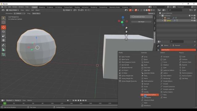 Как сделать слияние объектов в блендере.Плавный переход