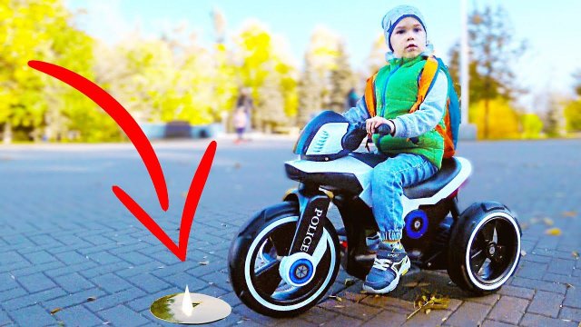 Riding on power wheels and one was blown away