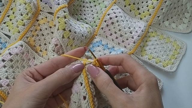 МК. Как соединить мотивы бабушкин квадрат. Плед из бабушкиных квадратов.
