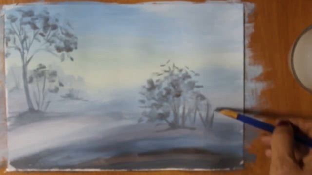 "ОСЕНЬ". Как нарисовать КРАСИВЫЙ ПЕЙЗАЖ гуашью поэтапно. Деревья в тумане.