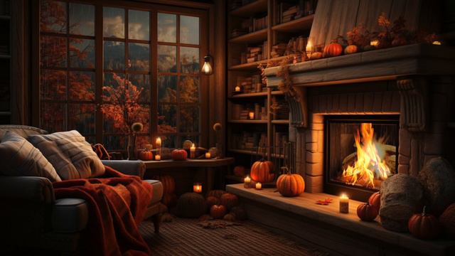 Cozy Autumn Cottage Ambience 🍂🔥 Crackling Fireplace & Rain Sounds Sleeping CottageCore Ambienc