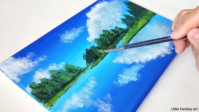 맑은 하늘의 호수 풍경 그리기 / 그림 초보자를 위한 아크릴화