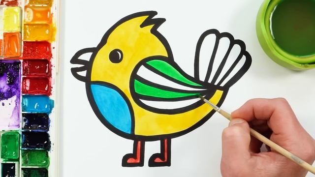 Рисуем и раскашиваем радужную птичку! \\ Рисование для девочек! Давайте рисовать вместе!
