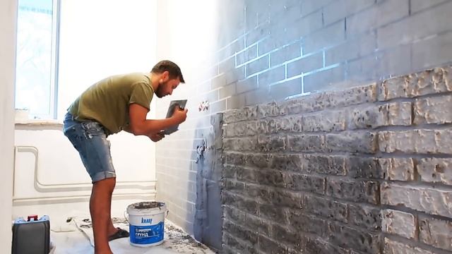 Кирпич из штукатурки / Стена под кирпич своими руками / Кирпичная стена лофт