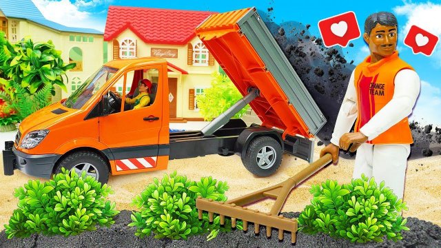 Делаем цветочную аллею для соседей! Развивающие мультики про машинки помощники Брудер