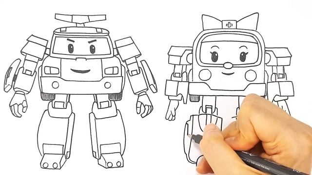 ROBOCAR Poli and Amber . Police Car and Ambulance Drawing Coloring Pages | Tim Tim TV