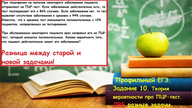 Профильный ЕГЭ 2025. Задание 5.  Сложная теория вероятности про ПЦР-тест. ДВЕ разные задачи.