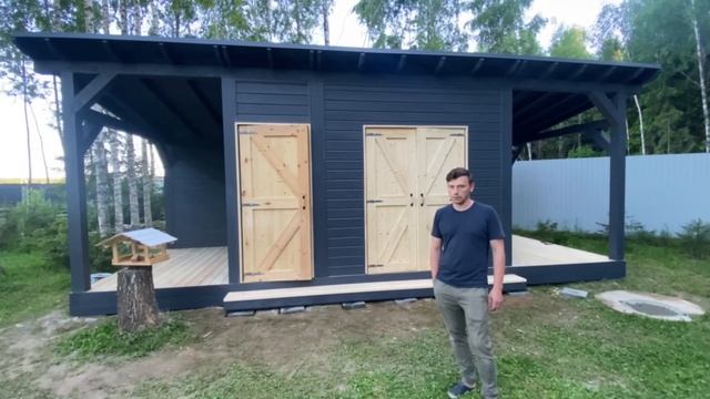 ОТЗЫВ. Деревянный навес с вольером для собак и хозяйственным помещением. Московские Навесы.