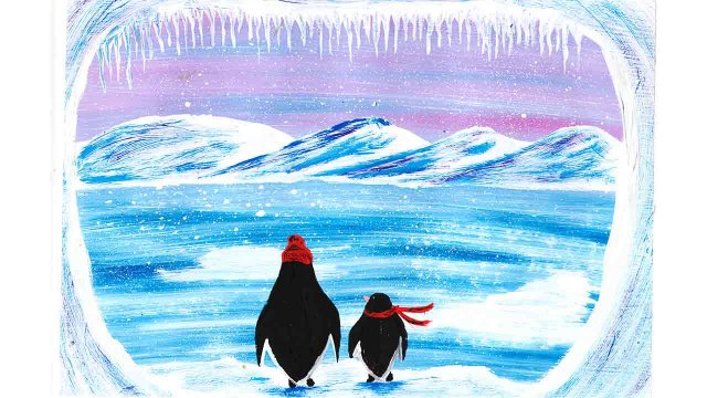 Как нарисовать пингвинов. Как нарисовать пейзаж с детьми. Правополушарное рисование. Пингвины гуашью