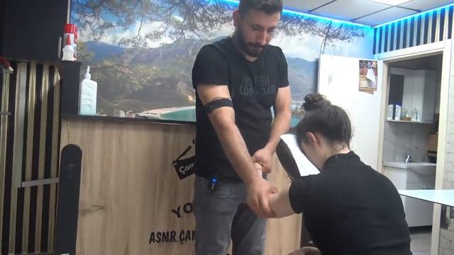ASMR physiotherapy female chair massage   mevlüt and sedef hard back, arm, neck, palm, sleep massag