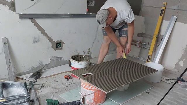 Фартук из плитки на кухне! Крупноформатный керамогранит. Укладка керамогранита.