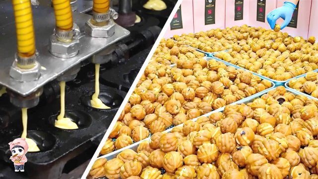 Массовое производство ПЕЧЕНЬЕ - ГРЕЦКИЙ ОРЕХ! Как приготовить очень вкусные пирожные в форме ореха