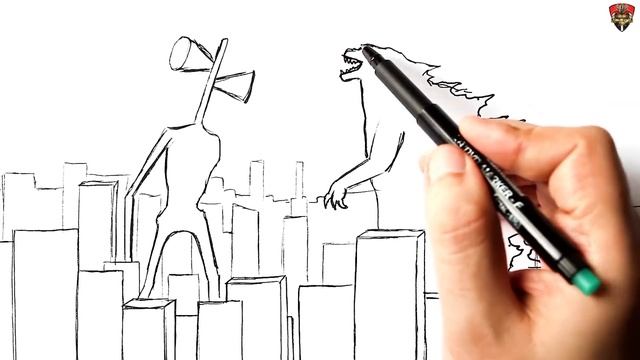 How to draw a Siren Head attacking Godzilla