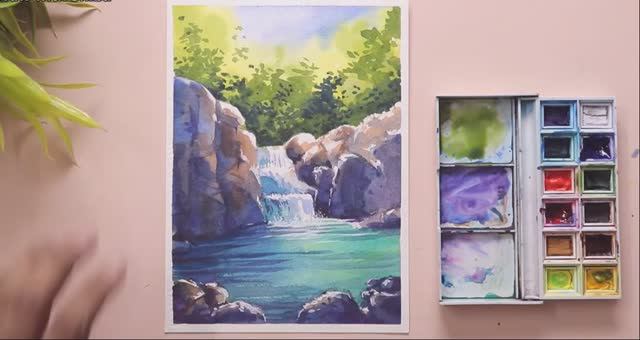 Watercolor waterfall