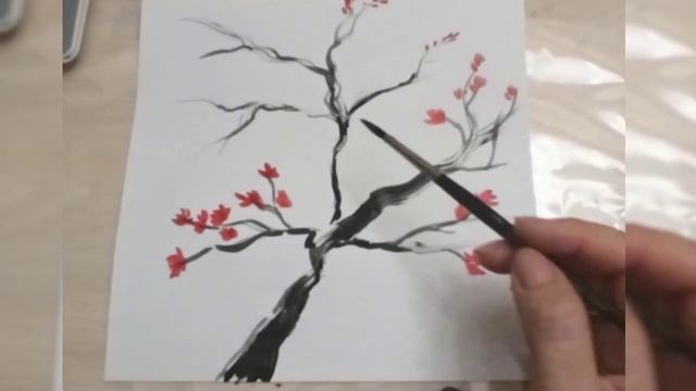 Сакура рисунок. Китайская живопись ветка Сакуры