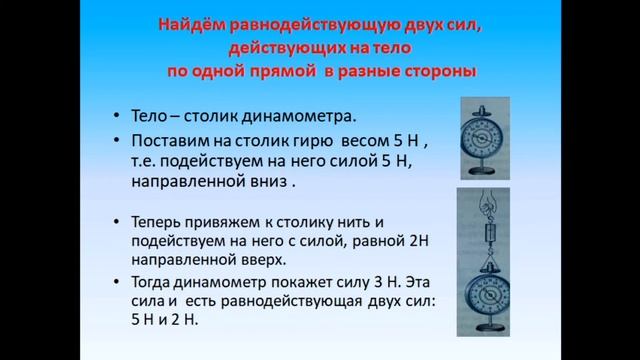 Физика 7 класс Сложение двух сил, направленных по одной прямой  Равнодействующая сил