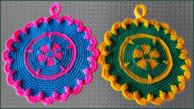 МК вязания прихватки крючком. Прихватка крючком. Подставка крючком под горячее.