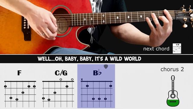 WILD WORLD - Mr. Big - Guitar lesson - Acoustic guitar with chords & lyrics