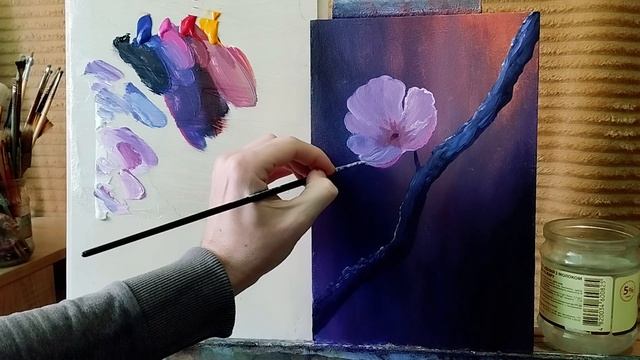 Рисуем цветы сакуры акрилом #shorts #short  #art #живопись #урокирисования