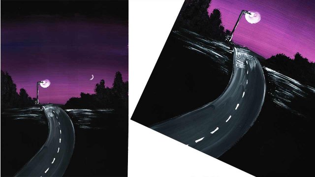 Как нарисовать ночь. Рисуем дорогу. Нарисуем пейзаж. Ночной пейзаж гуашью. Правополушарное рисование