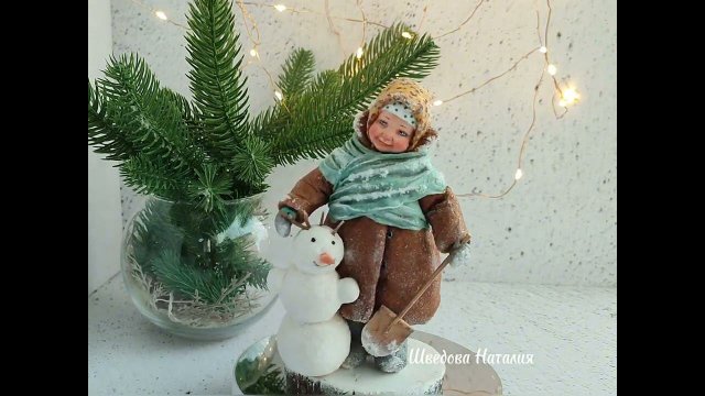 Маринка и снеговик. Коллекционная игрушка на ёлку из ваты