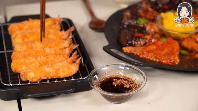 요리 먹방 :) 불닭팽이버섯, 짜장새송이버섯, 베이컨치즈옥수수콘, 새우튀김.