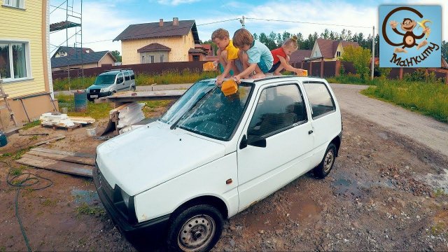 Дети и машина. Готовим к покраске машину из мультика Маша и Медведь. МашаМобиль #3
